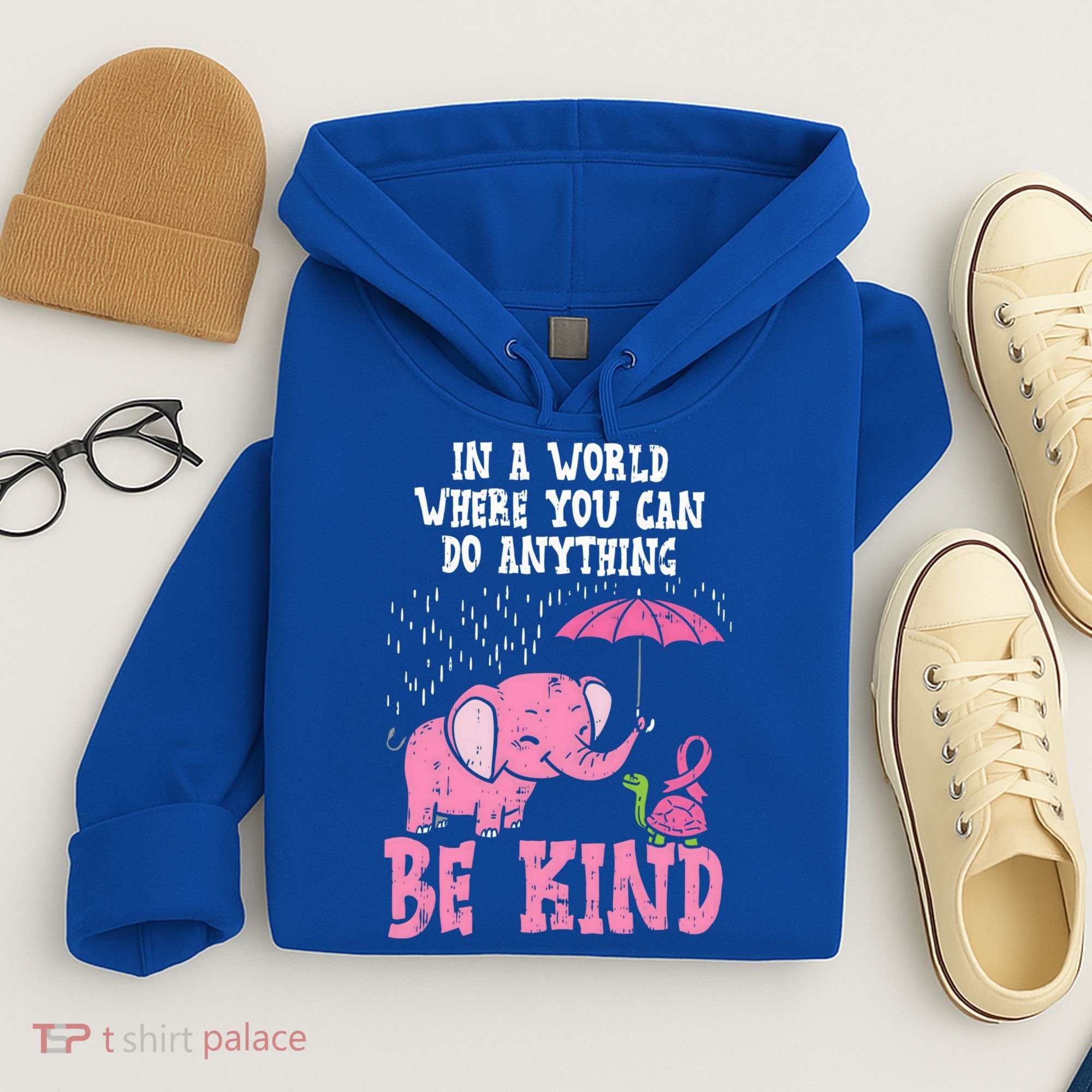 Be Kind Elephant Turtle Breast Cancer Awareness Support Gift Funny Gift Hoodie