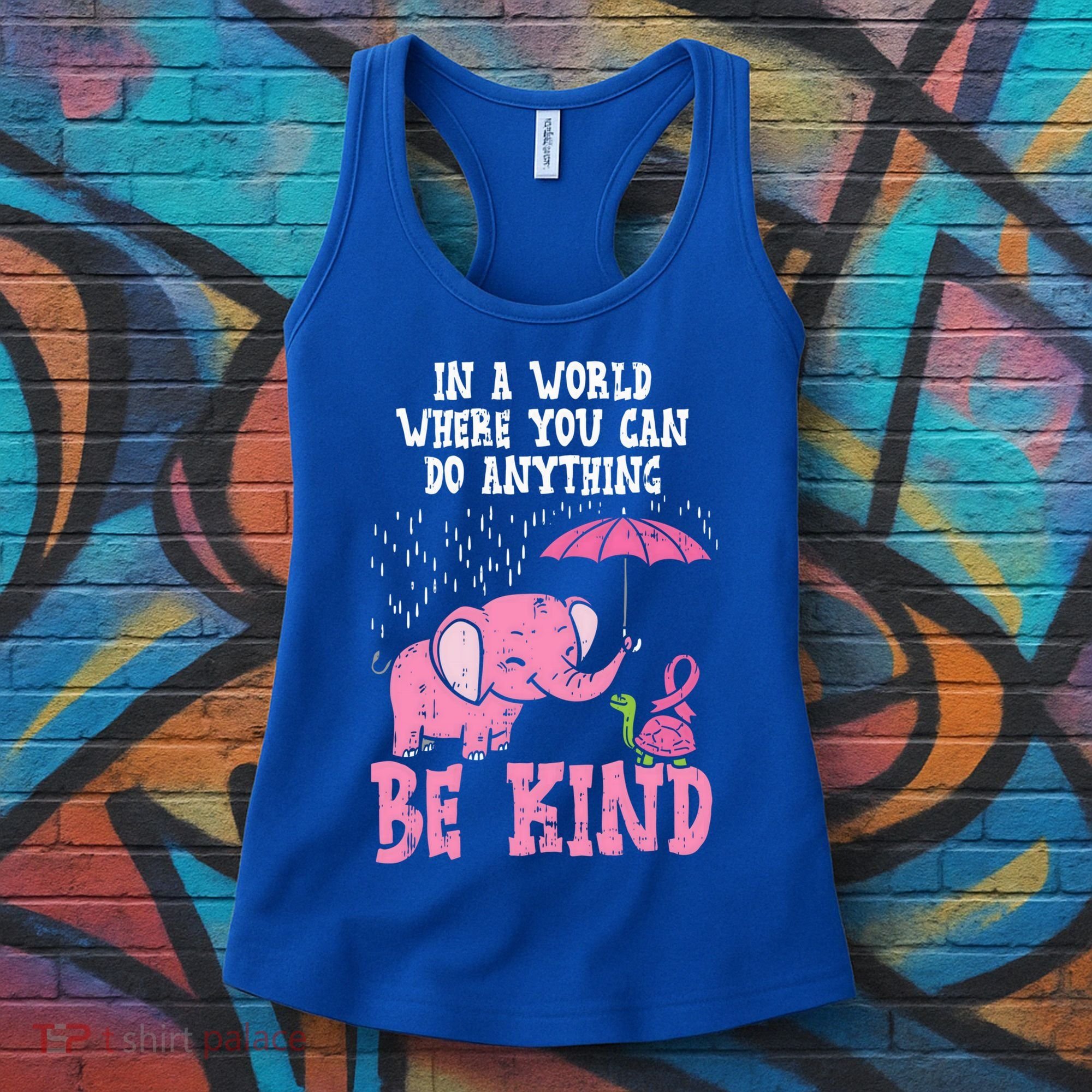 Be Kind Elephant Turtle Breast Cancer Awareness Support Gift Funny Gift Women's Tank Top