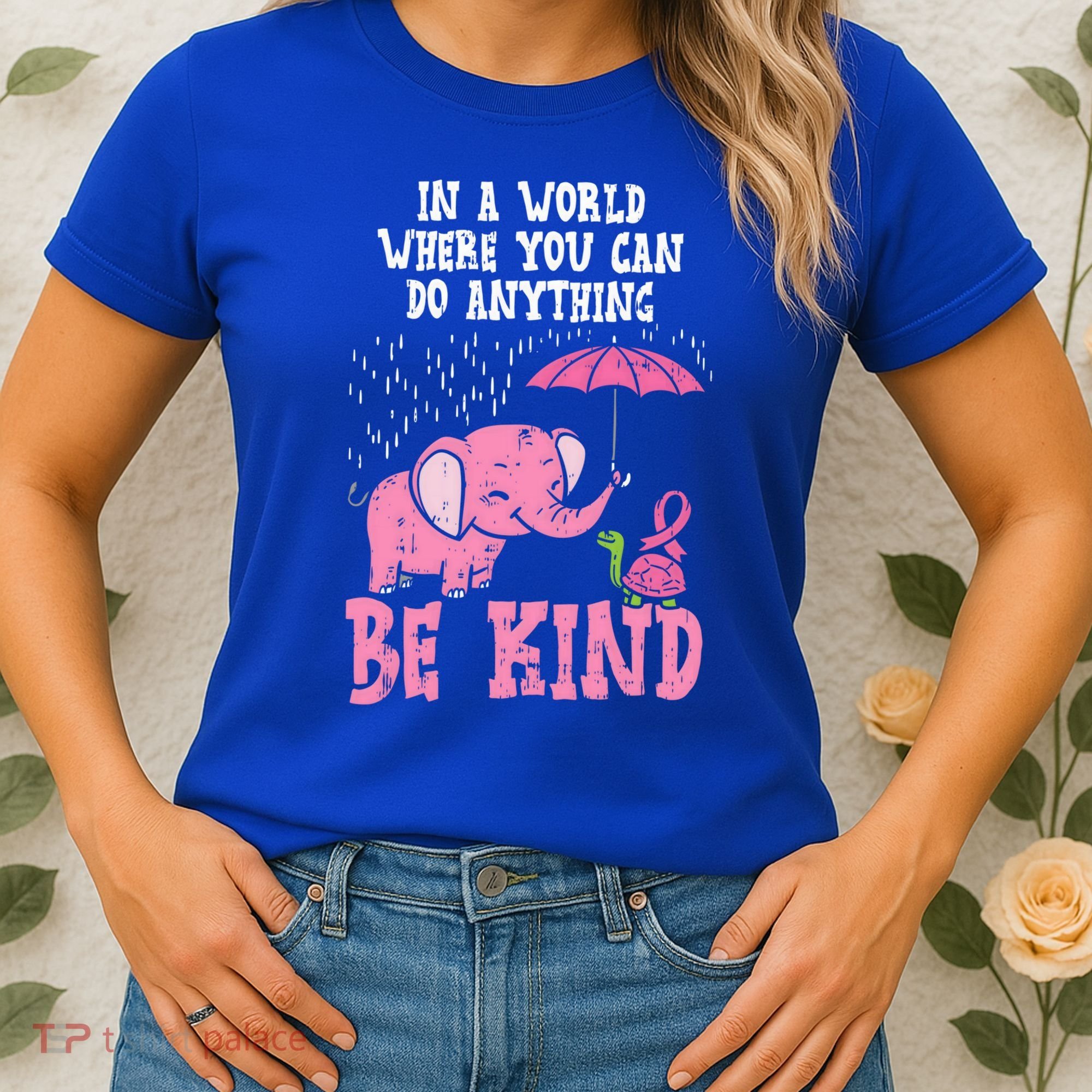 Be Kind Elephant Turtle Breast Cancer Awareness Support Gift Funny Gift Women's T-Shirt