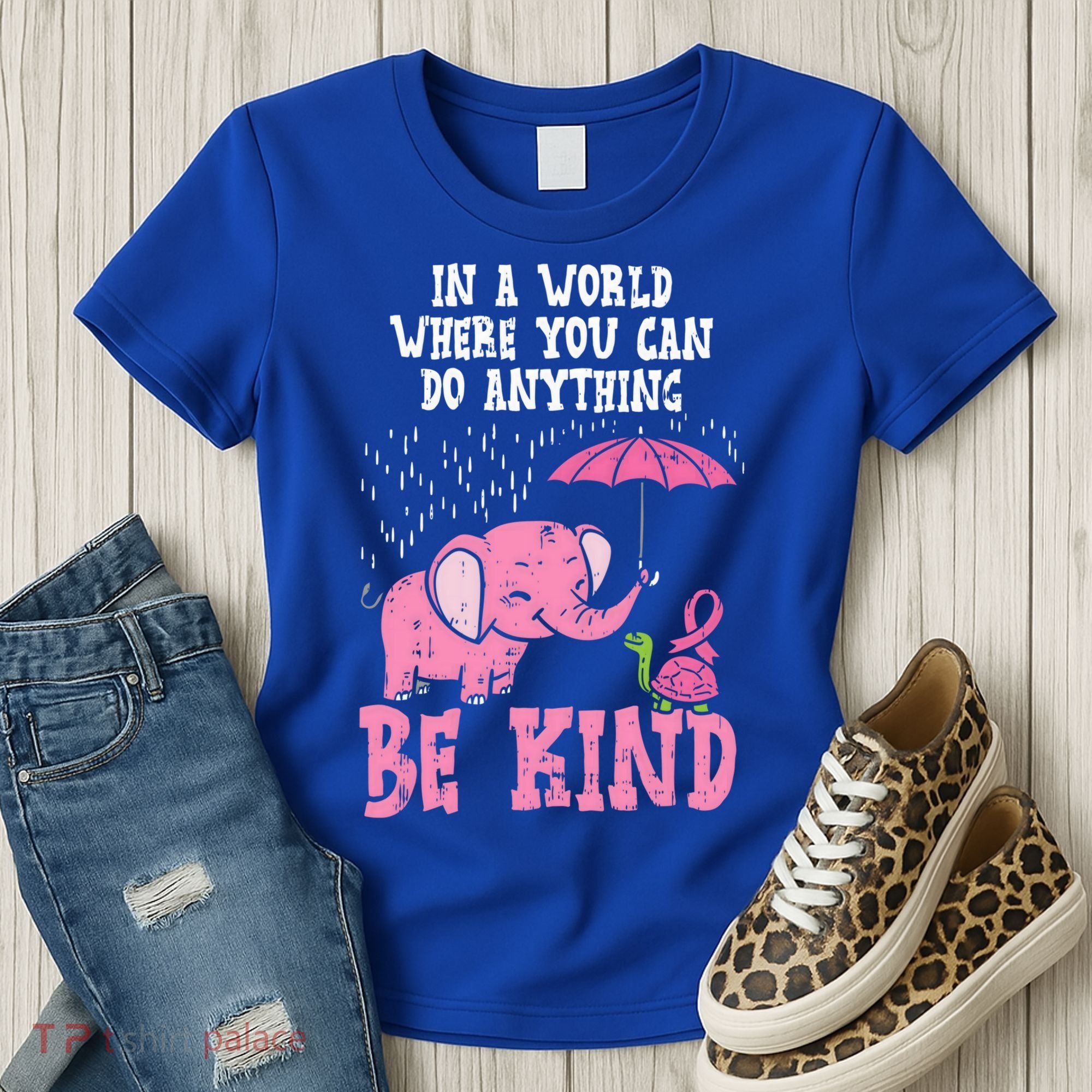 Be Kind Elephant Turtle Breast Cancer Awareness Support Gift Funny Gift Women's T-Shirt
