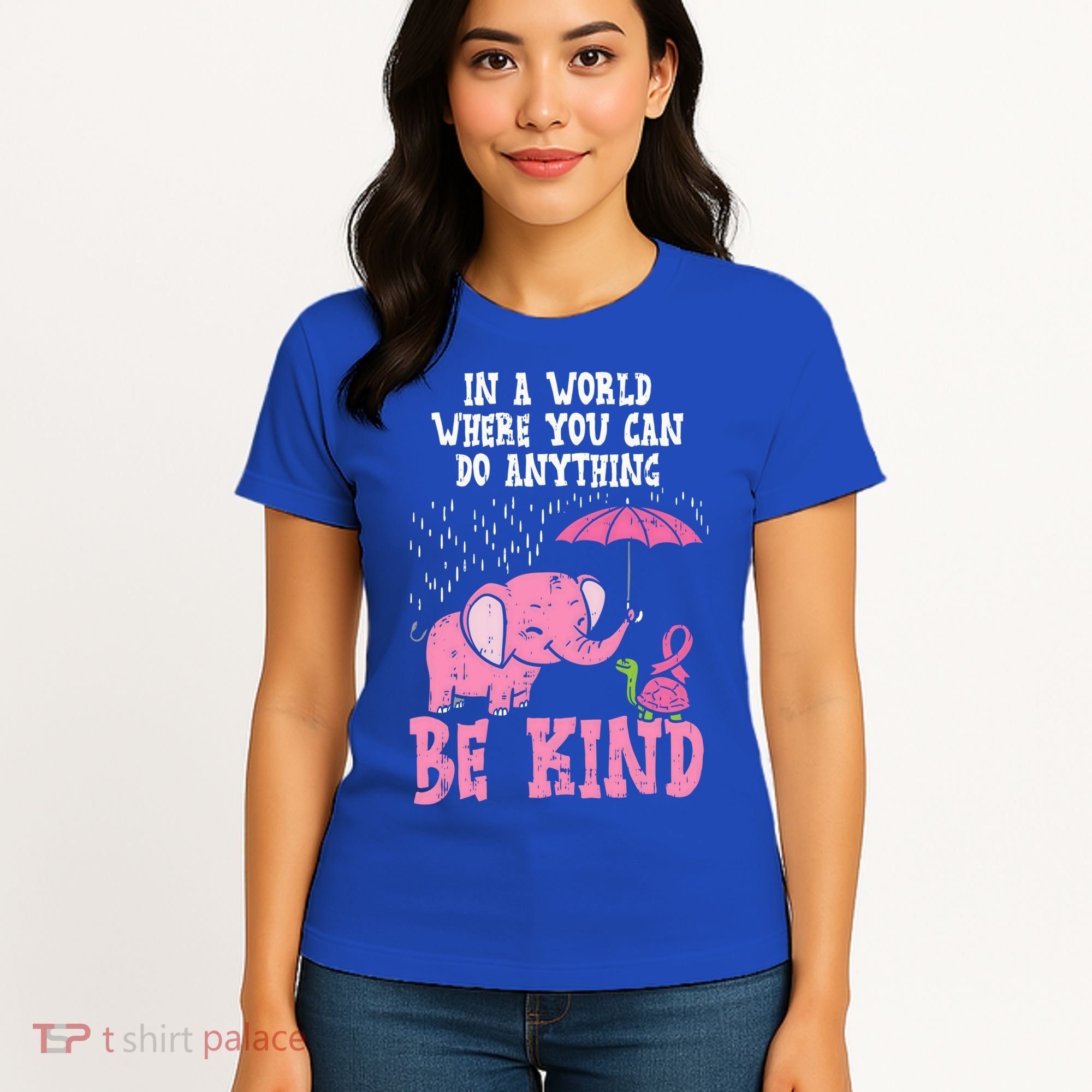 Be Kind Elephant Turtle Breast Cancer Awareness Support Gift Funny Gift Women's T-Shirt