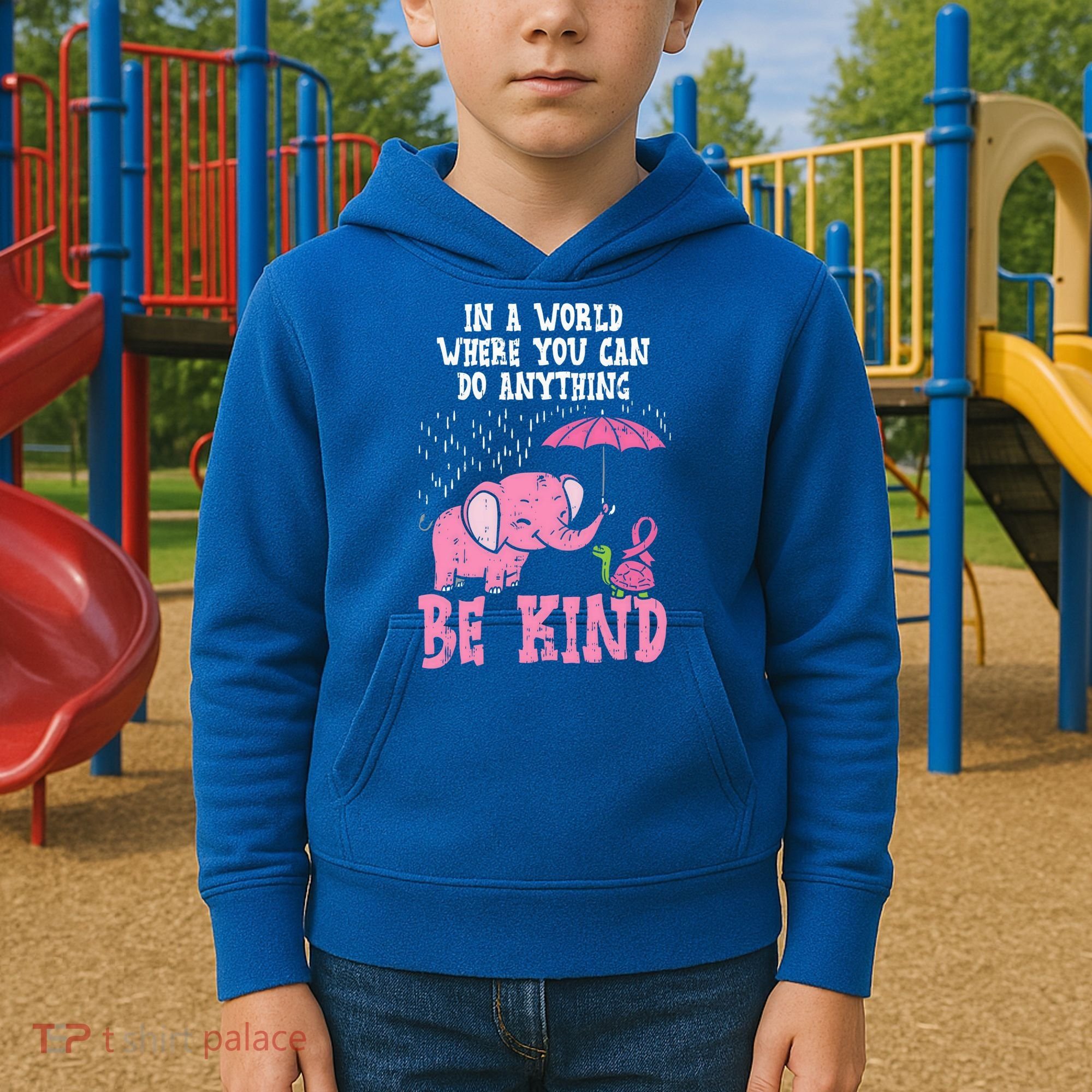 Be Kind Elephant Turtle Breast Cancer Awareness Support Gift Funny Gift Kids Hoodie