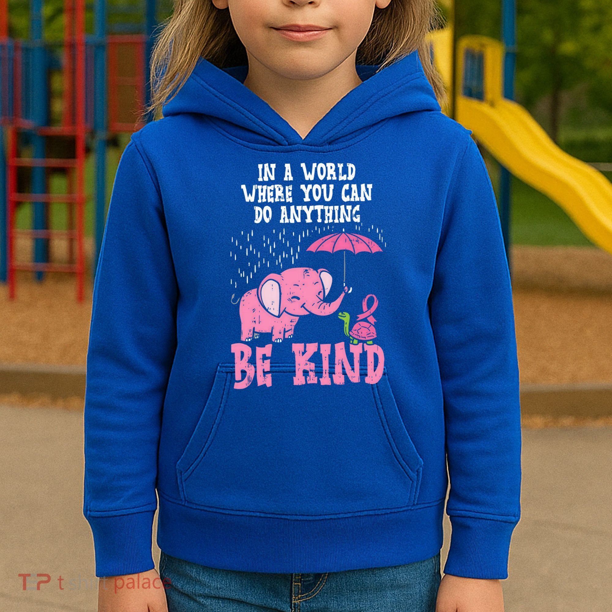 Be Kind Elephant Turtle Breast Cancer Awareness Support Gift Funny Gift Kids Hoodie
