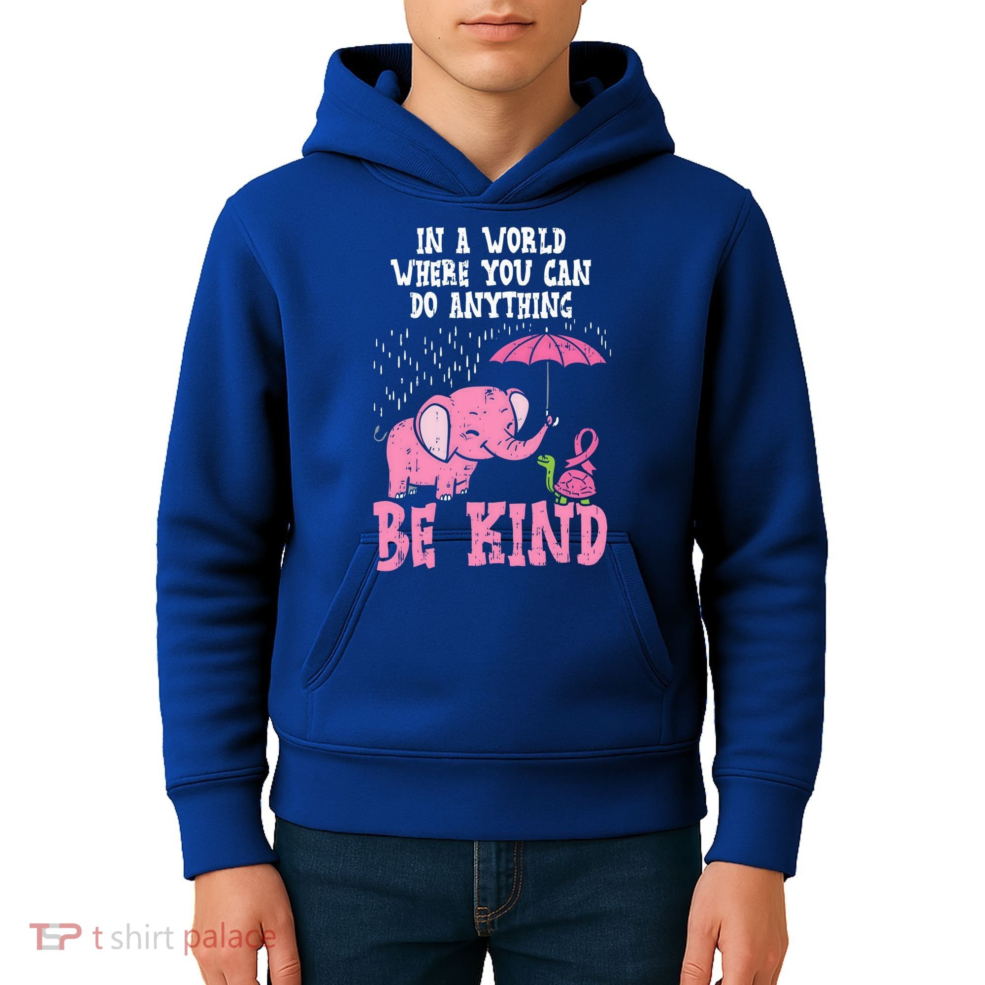 Be Kind Elephant Turtle Breast Cancer Awareness Support Gift Funny Gift Kids Hoodie