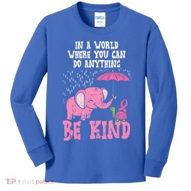 Be Kind Elephant Turtle Breast Cancer Awareness Support Gift Funny Gift Kids Long Sleeve Shirt