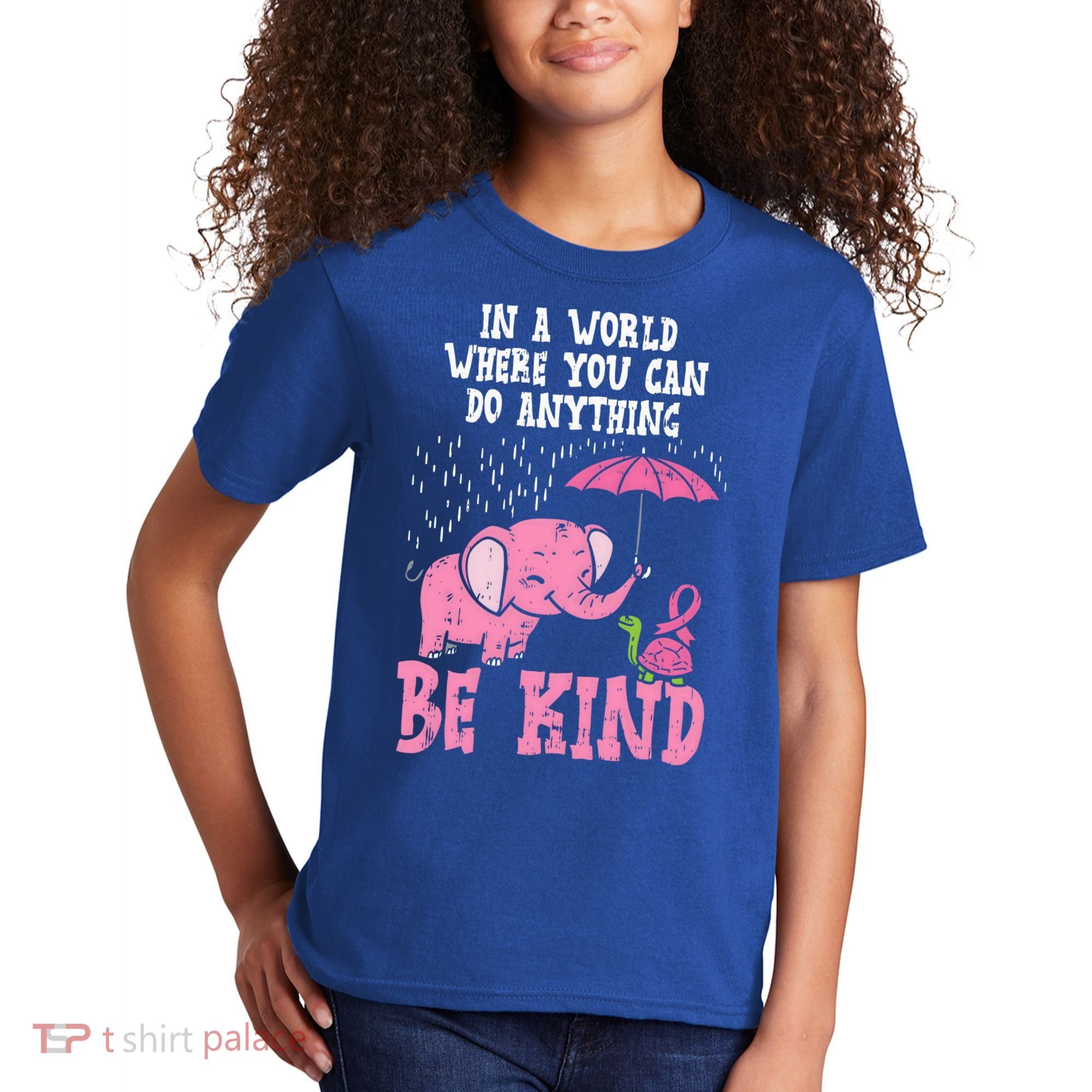 Be Kind Elephant Turtle Breast Cancer Awareness Support Gift Funny Gift Kids T-Shirt