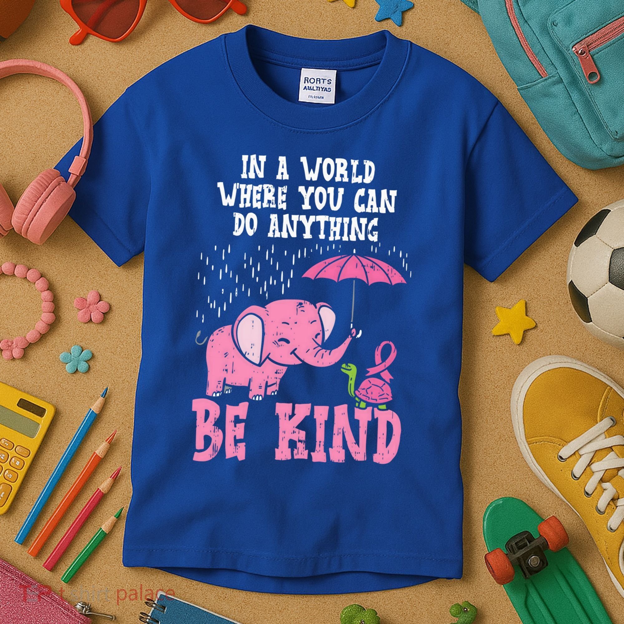 Be Kind Elephant Turtle Breast Cancer Awareness Support Gift Funny Gift Kids T-Shirt