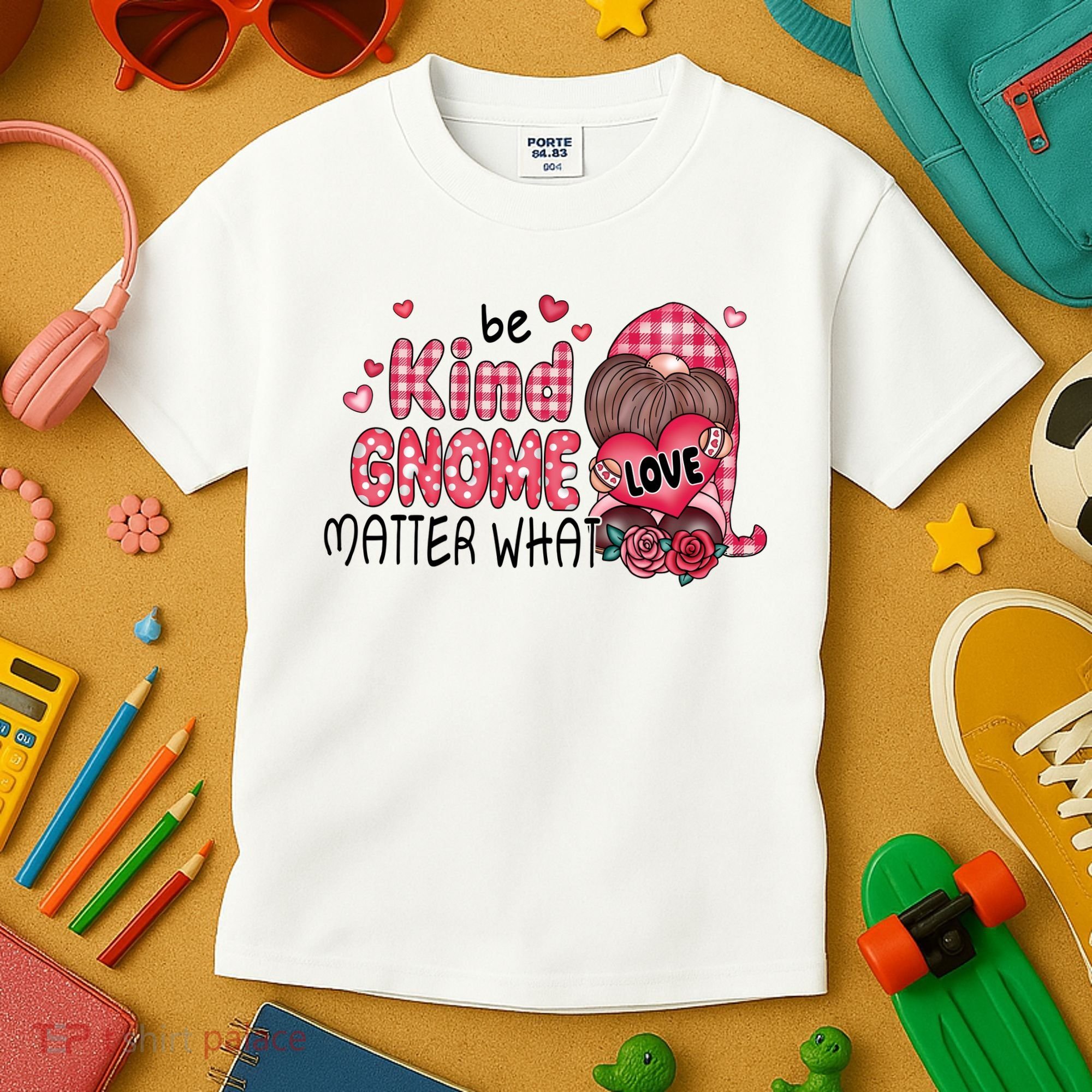 Be Kind Gnome Matter What Valentines Gift For Valentine Day Kids T-Shirt