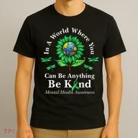 Be Kind Green Ribbon Sunflower Mental Health Awareness  T-Shirt thumb 3