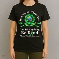 Be Kind Green Ribbon Sunflower Mental Health Awareness  T-Shirt thumb 4