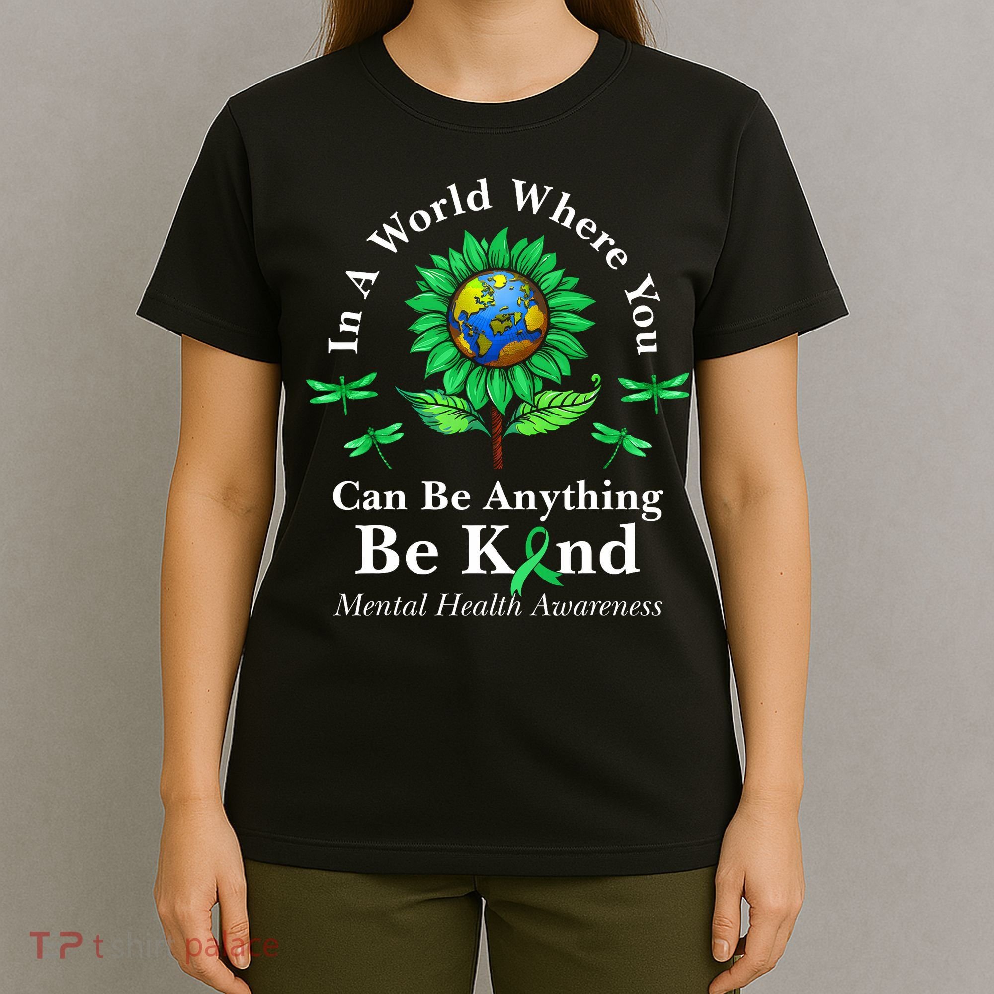 Be Kind Green Ribbon Sunflower Mental Health Awareness  T-Shirt