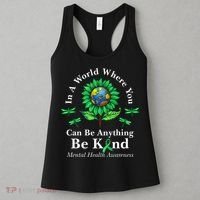 Be Kind Green Ribbon Sunflower Mental Health Awareness  Women's Tank Top thumb 3