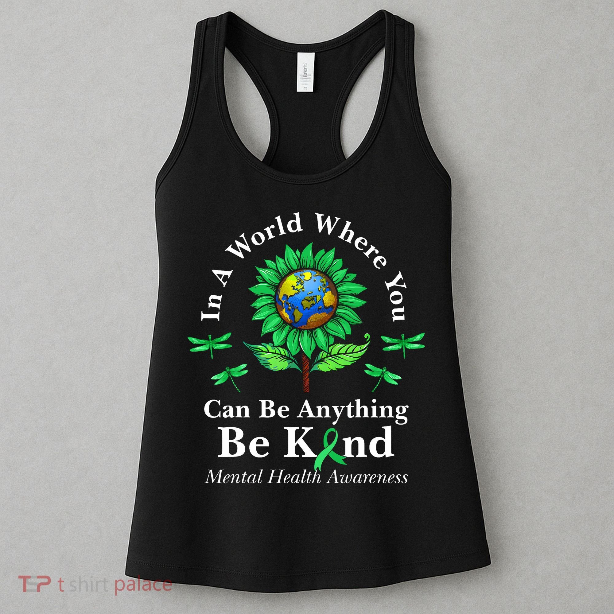 Be Kind Green Ribbon Sunflower Mental Health Awareness  Women's Tank Top
