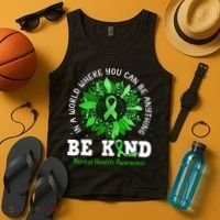Be Kind Green Ribbon Sunflower Mental Health Awareness  Tank Top thumb 4