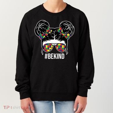 Be Kind Messy Bun Autism Awareness Women's Sweatshirt