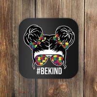 Be Kind Messy Bun Autism Awareness Coaster thumb 0
