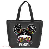 Be Kind Messy Bun Autism Awareness Tote Bag thumb 0