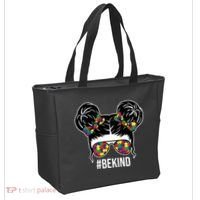 Be Kind Messy Bun Autism Awareness Tote Bag thumb 2