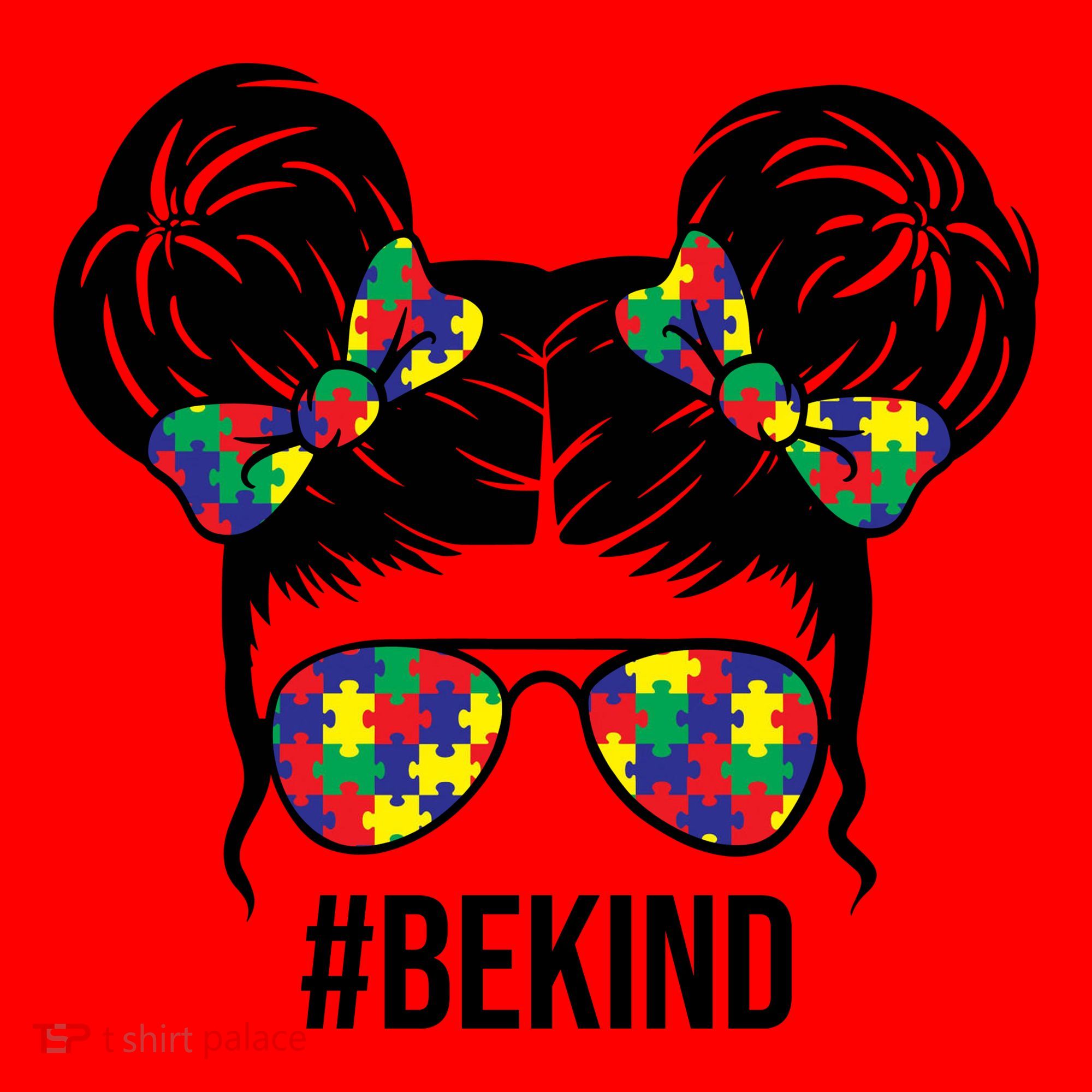 Be Kind Messy Bun Autism Awareness Santa Hat
