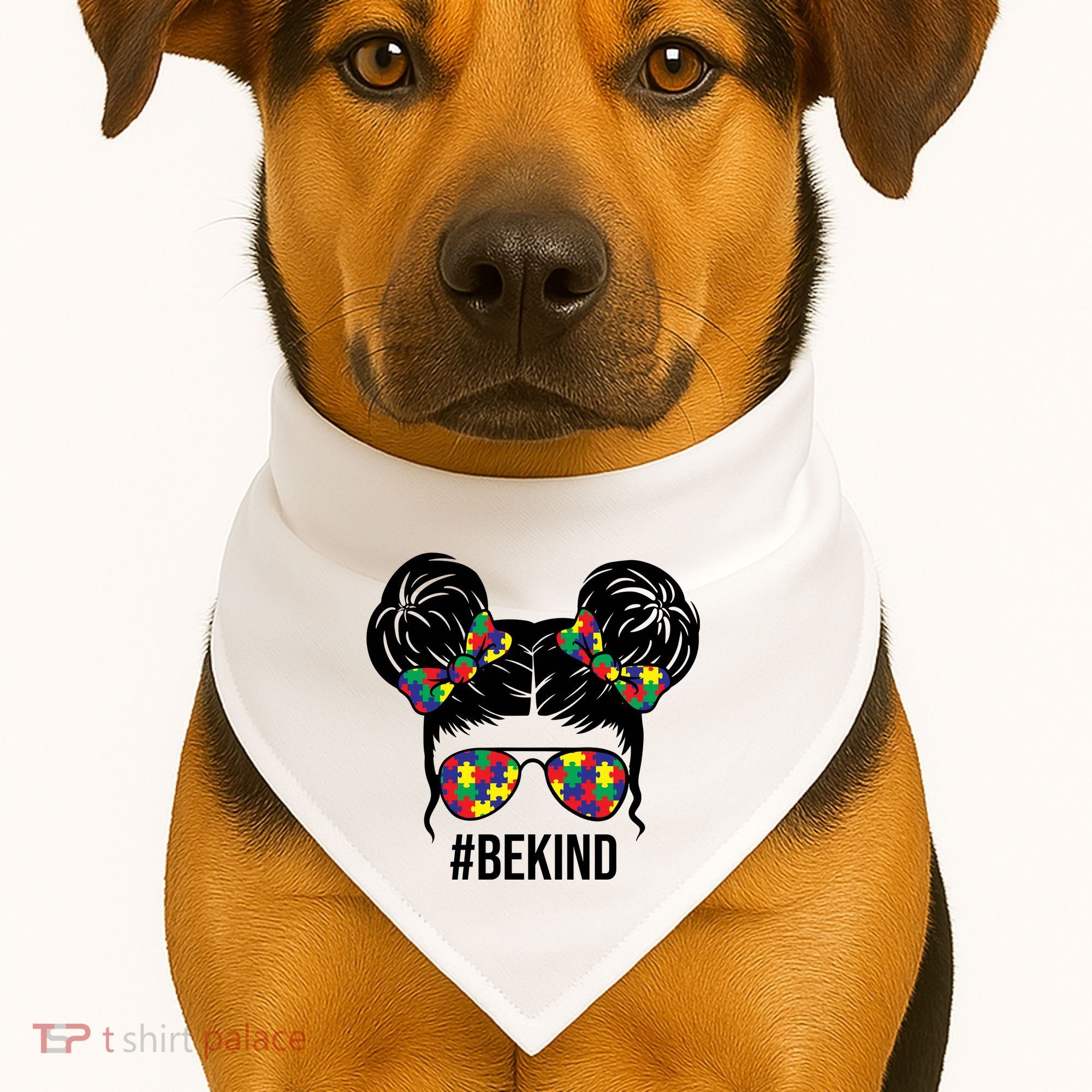 Be Kind Messy Bun Autism Awareness USA-Made Doggie Bandana