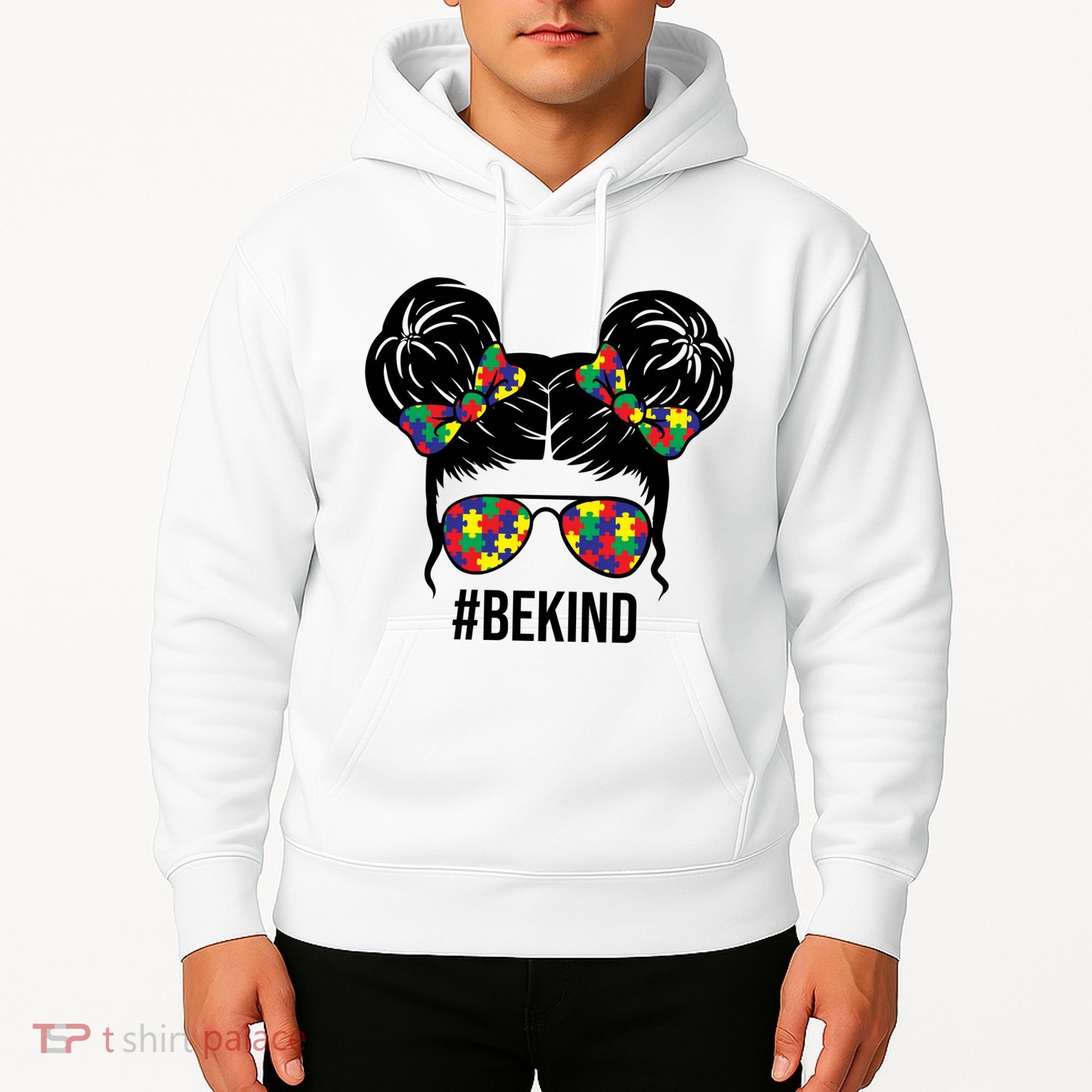 Be Kind Messy Bun Autism Awareness Hoodie