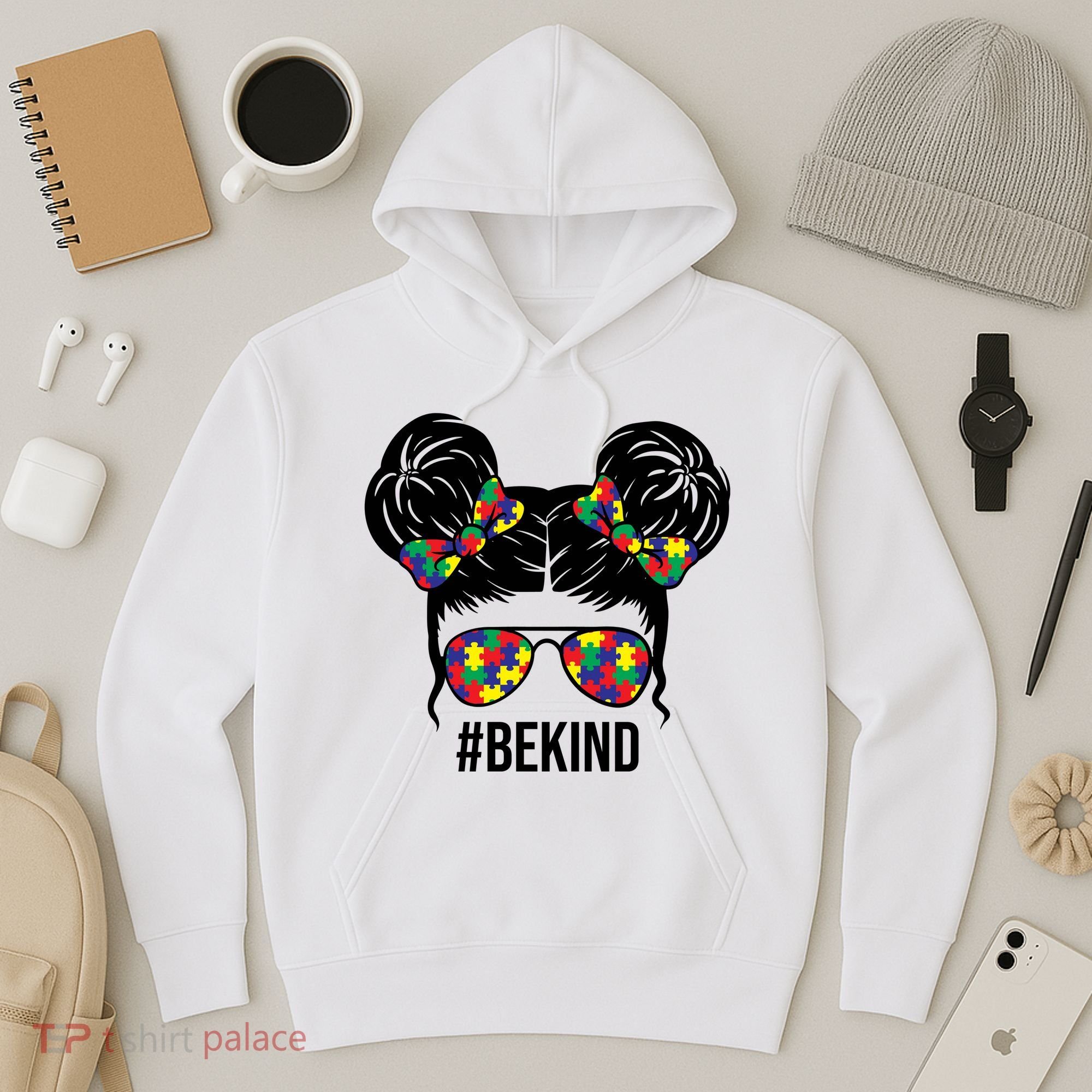 Be Kind Messy Bun Autism Awareness Hoodie