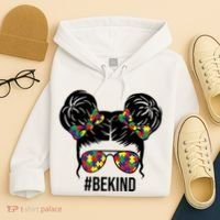 Be Kind Messy Bun Autism Awareness Hoodie thumb 4