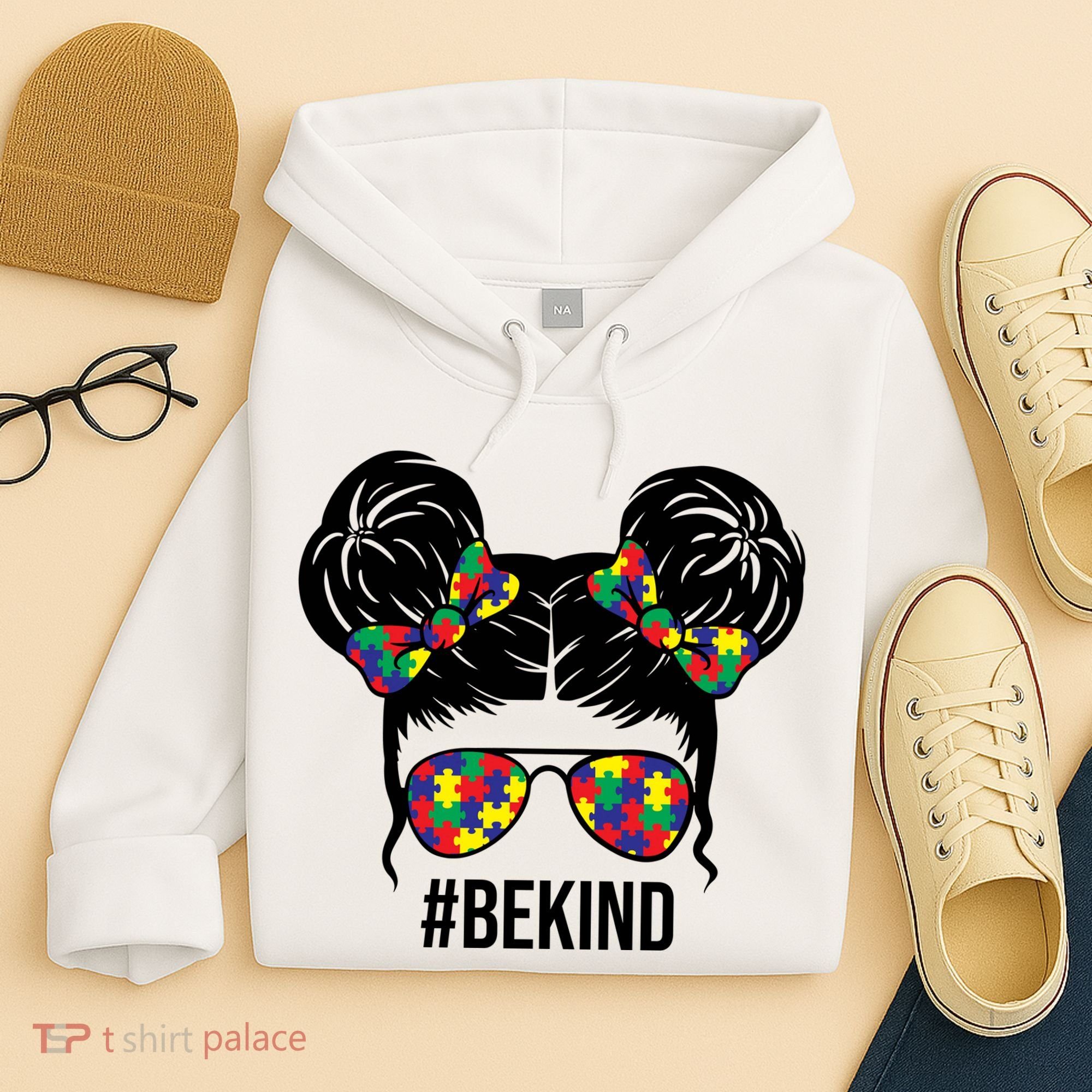 Be Kind Messy Bun Autism Awareness Hoodie