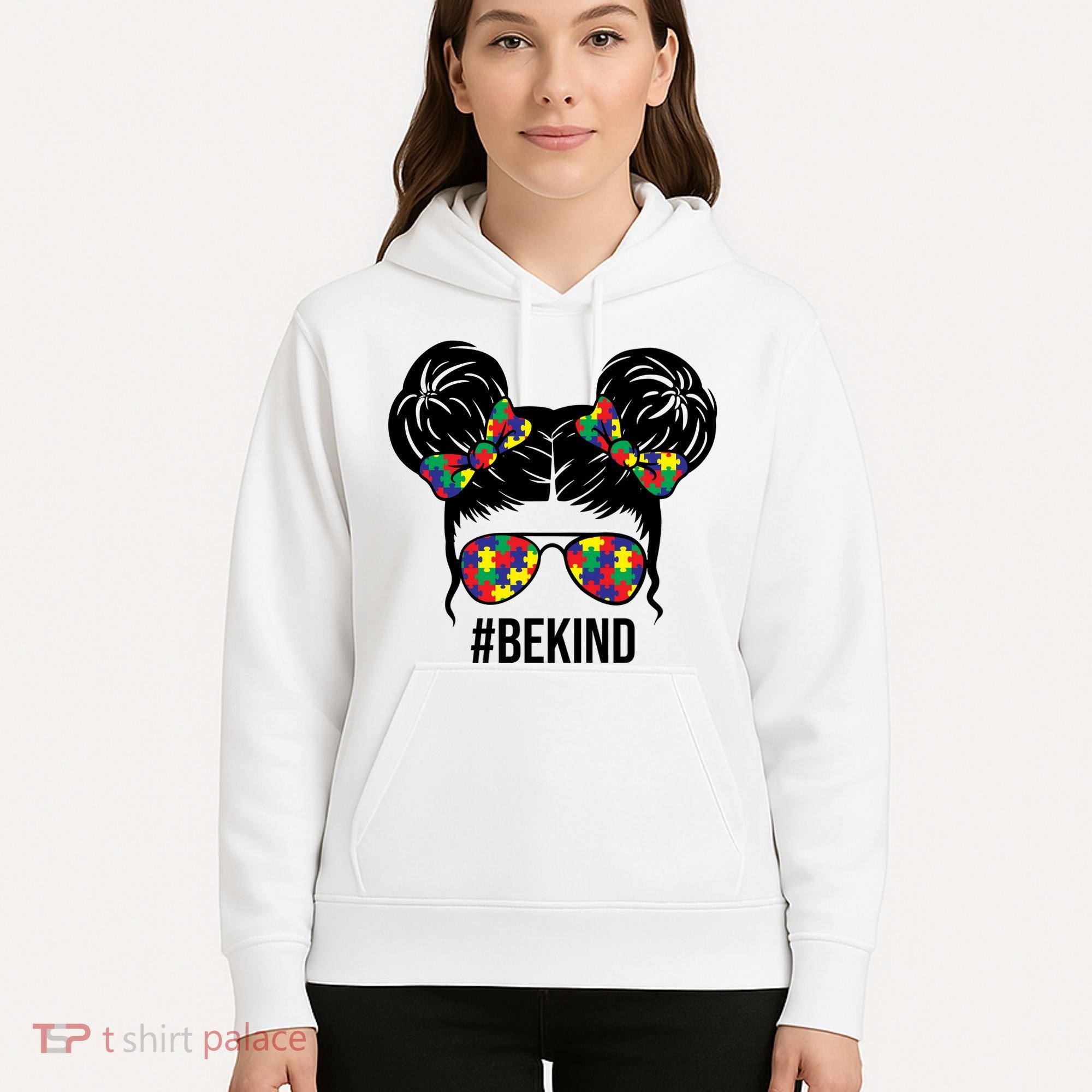 Be Kind Messy Bun Autism Awareness Hoodie