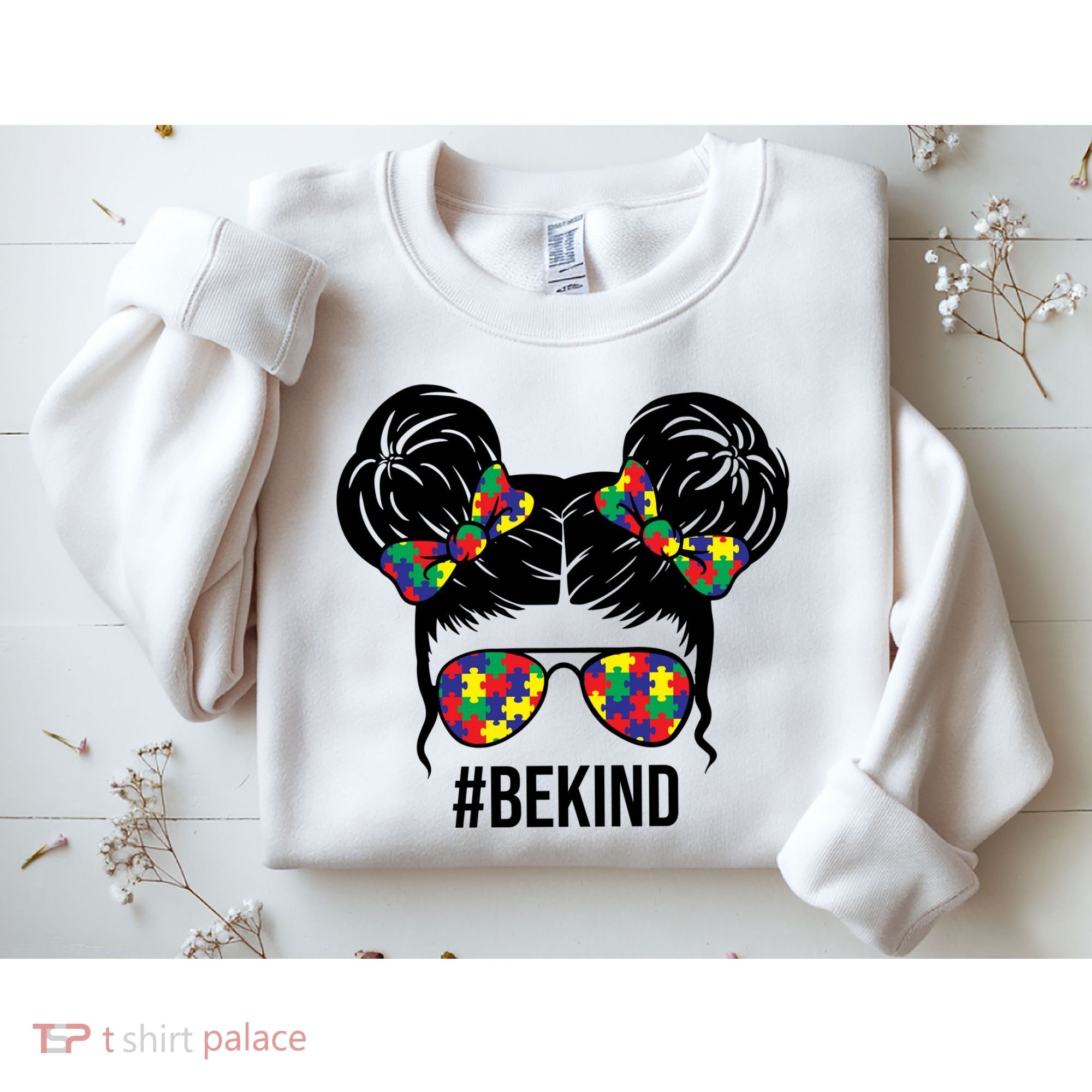 Be Kind Messy Bun Autism Awareness Sweatshirt
