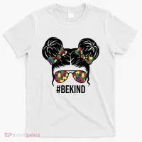 Be Kind Messy Bun Autism Awareness T-Shirt thumb 0