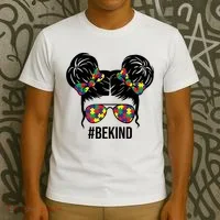 Be Kind Messy Bun Autism Awareness T-Shirt thumb 3