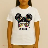 Be Kind Messy Bun Autism Awareness T-Shirt thumb 4