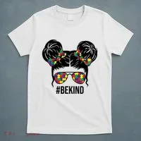 Be Kind Messy Bun Autism Awareness T-Shirt thumb 5