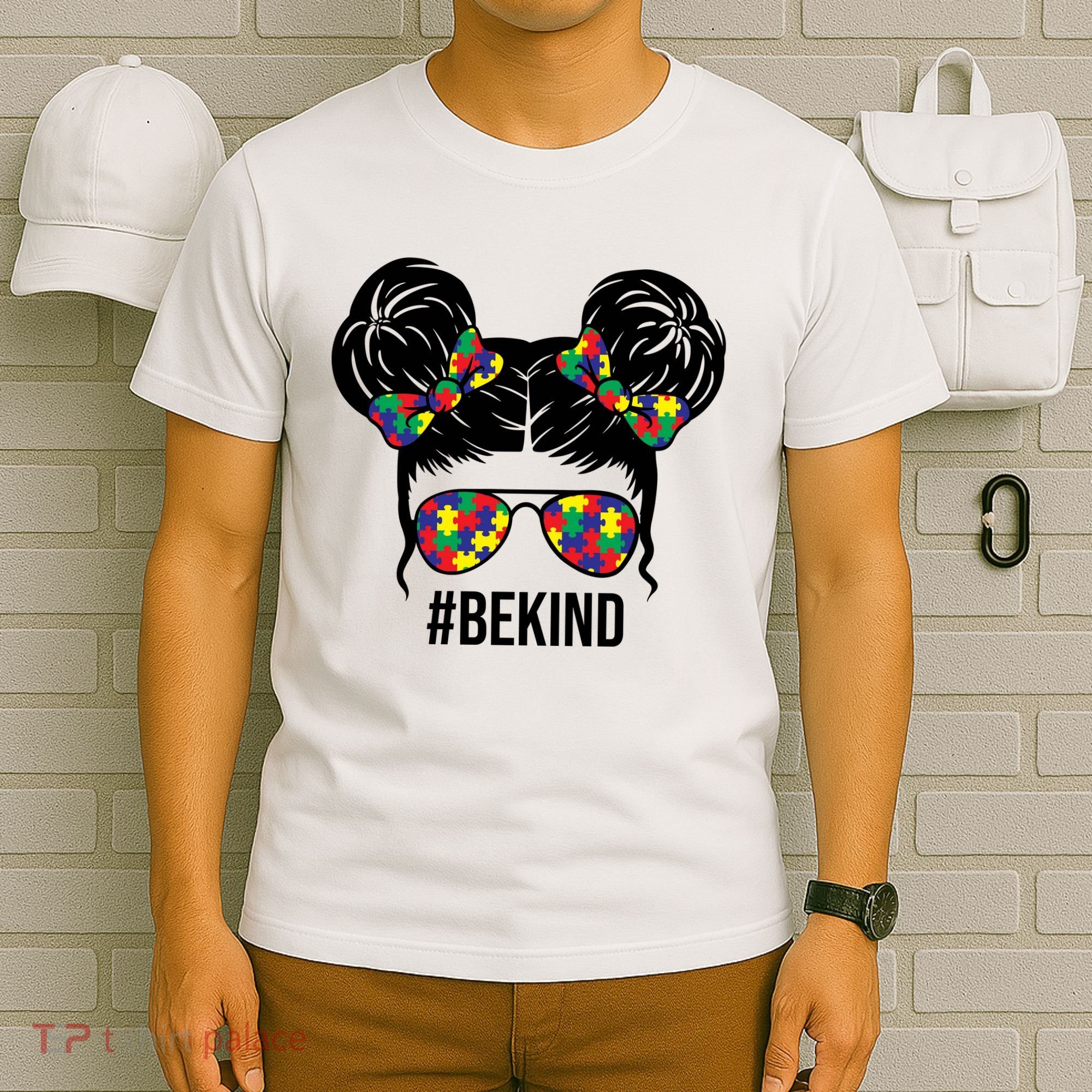 Be Kind Messy Bun Autism Awareness T-Shirt
