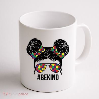 Be Kind Messy Bun Autism Awareness Coffee Mug back