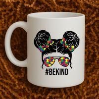 Be Kind Messy Bun Autism Awareness Coffee Mug thumb 2
