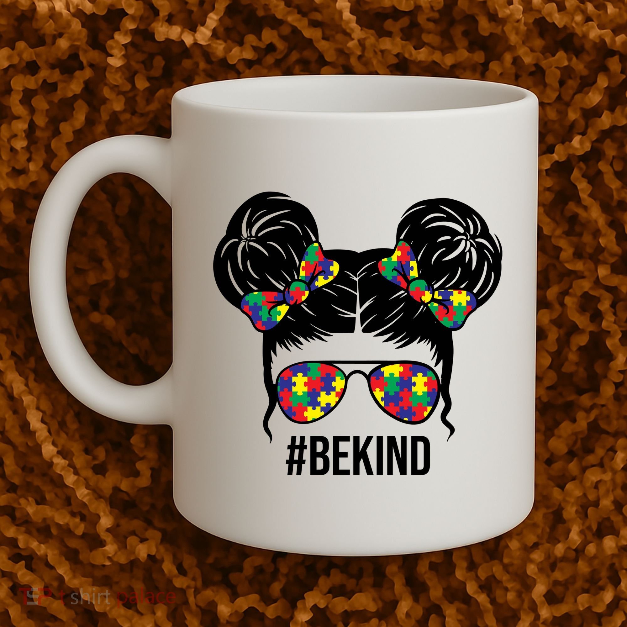Be Kind Messy Bun Autism Awareness Coffee Mug