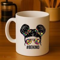 Be Kind Messy Bun Autism Awareness Coffee Mug thumb 4