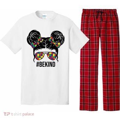 Be Kind Messy Bun Autism Awareness Pajama Set