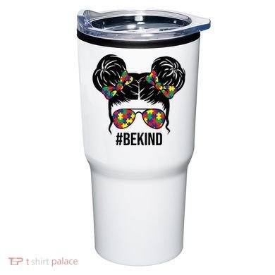 Be Kind Messy Bun Autism Awareness Tumbler