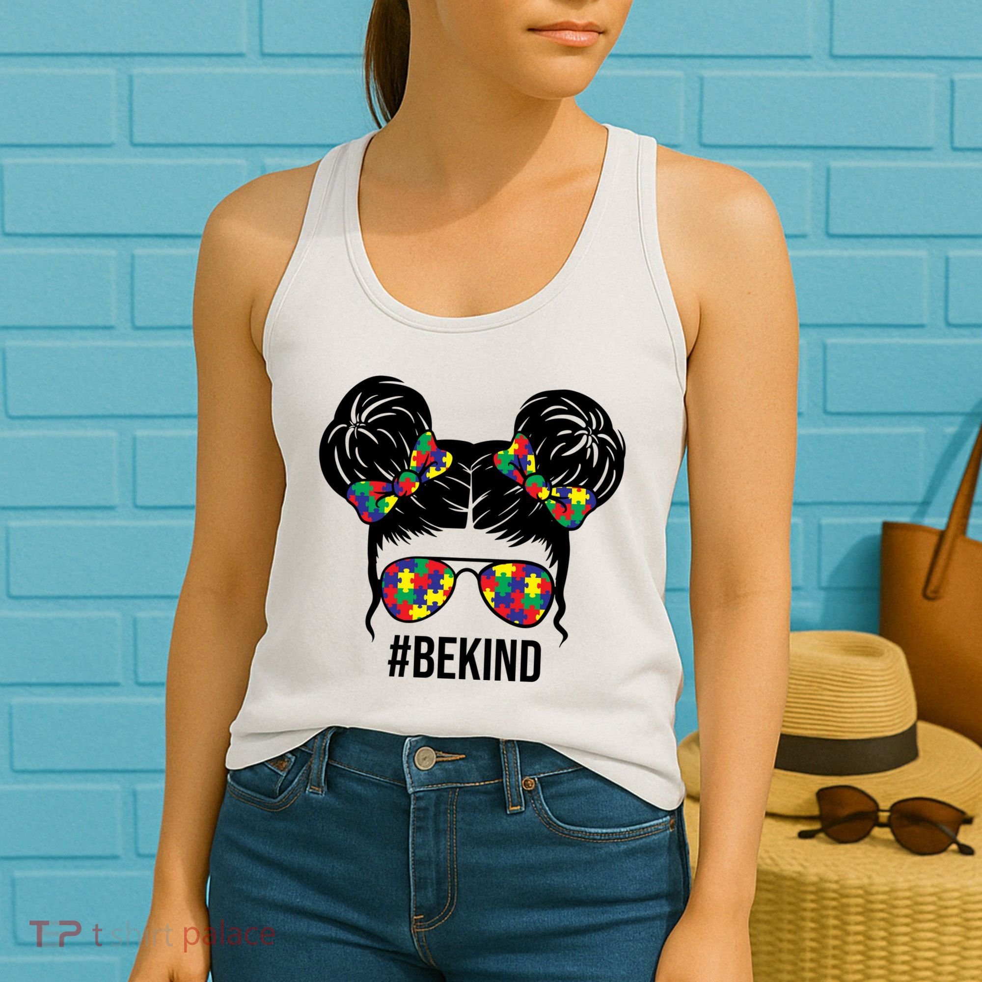Be Kind Messy Bun Autism Awareness Women's Tank Top