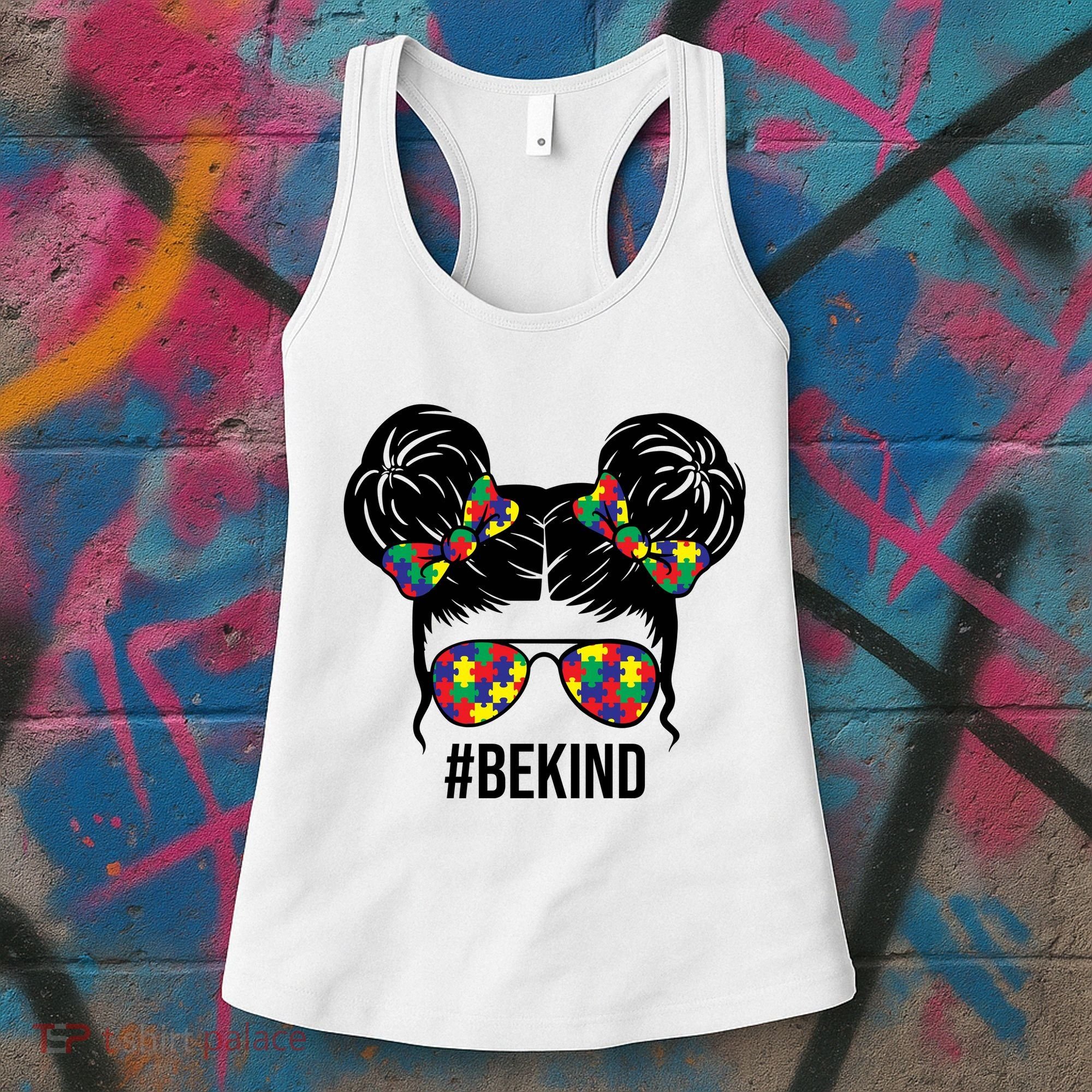 Be Kind Messy Bun Autism Awareness Women's Tank Top