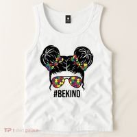 Be Kind Messy Bun Autism Awareness Tank Top thumb 2