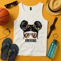Be Kind Messy Bun Autism Awareness Tank Top thumb 4