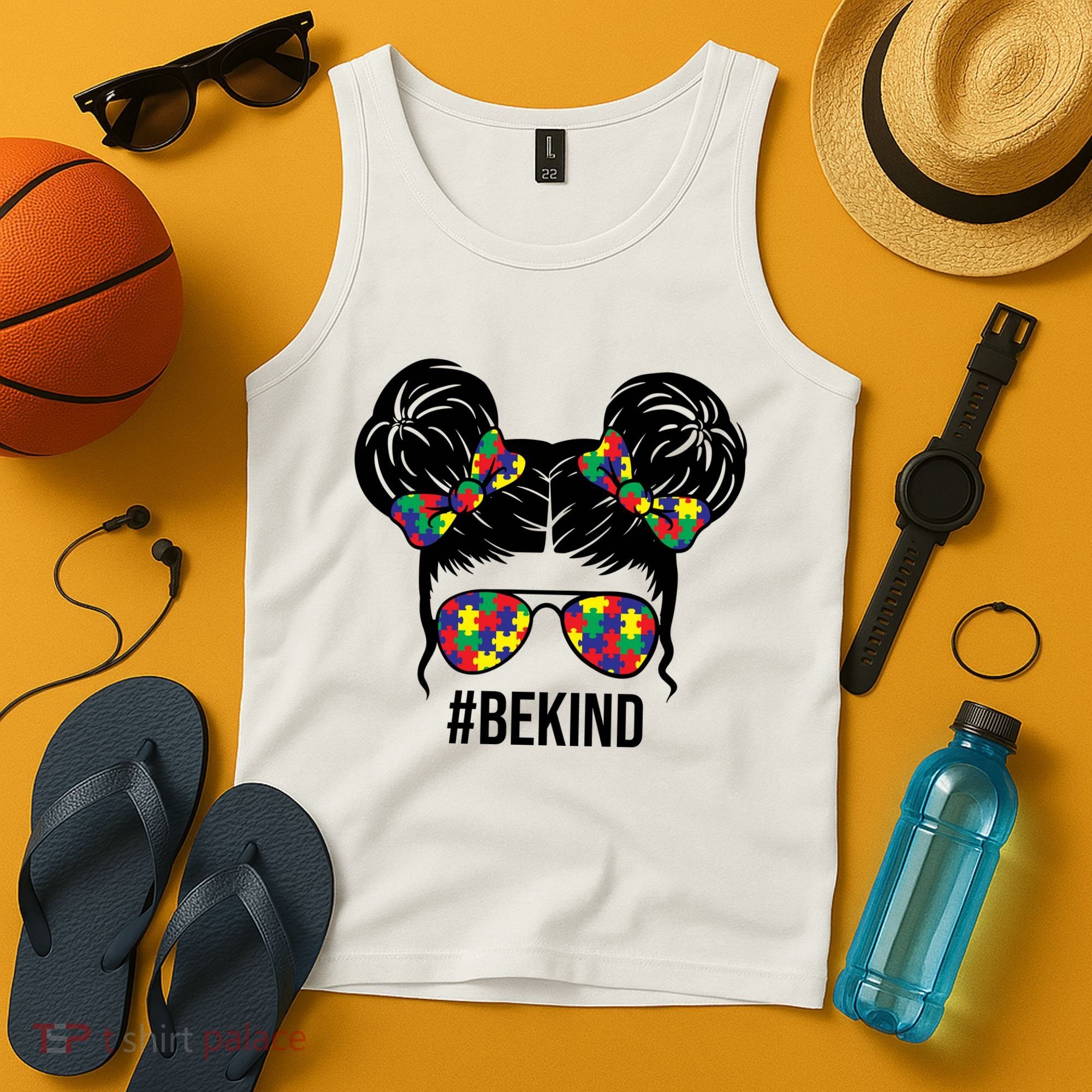 Be Kind Messy Bun Autism Awareness Tank Top