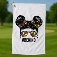 Be Kind Messy Bun Autism Awareness Golf Towel thumb 1