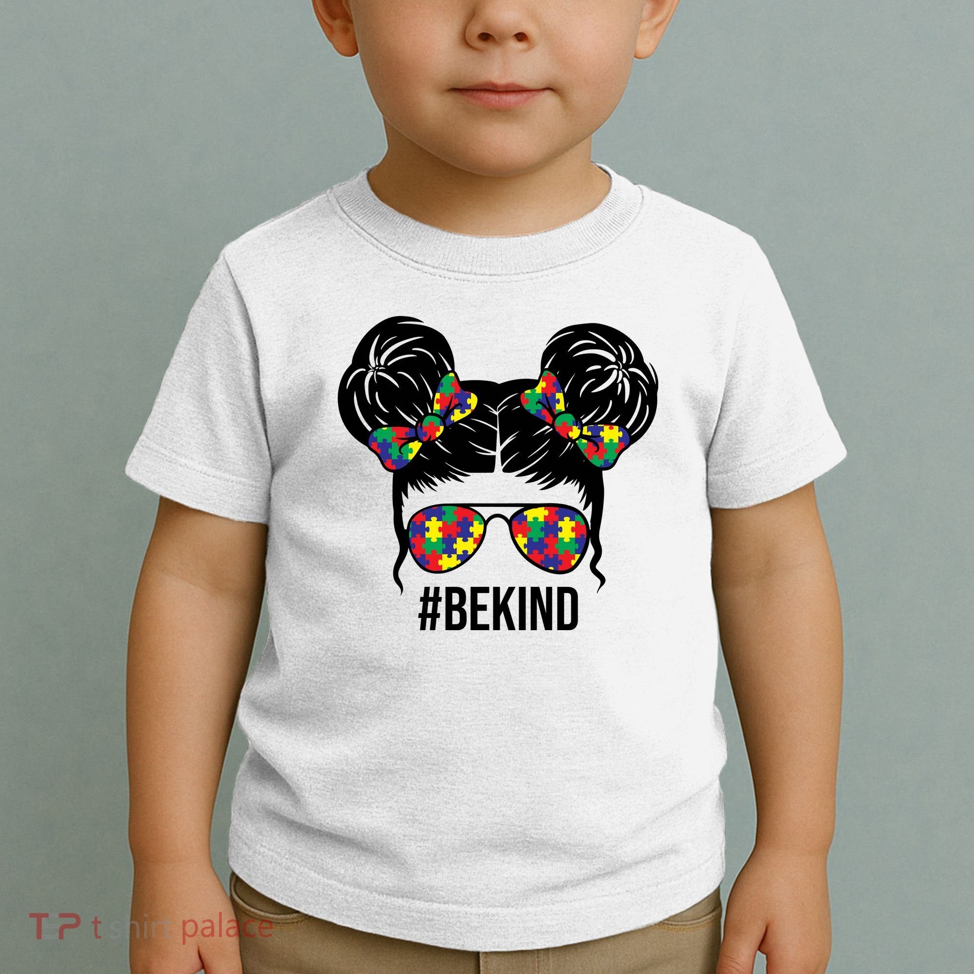 Be Kind Messy Bun Autism Awareness Toddler T-Shirt
