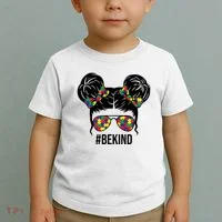 Be Kind Messy Bun Autism Awareness Toddler T-Shirt thumb 2