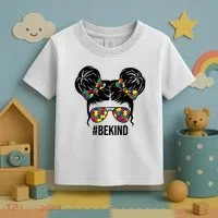 Be Kind Messy Bun Autism Awareness Toddler T-Shirt thumb 3